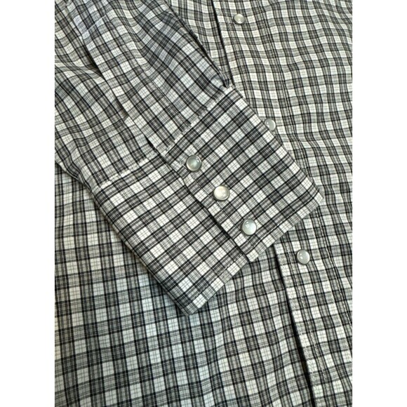 Wrangler White & Gray Plaid Button Up Shirt Pearl Snap Buttons Large Western - Picture 8 of 9